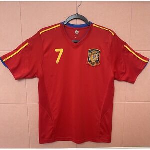 Spain Soccer Jersey Mens Large Red World Cup Football David Villa 7 UEFA Adidas